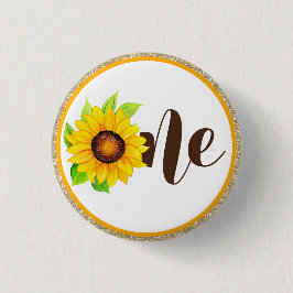 Solros och Guld ONE Flicka 1:a födelsedagen Party Knapp