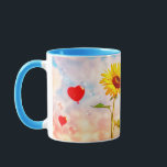 Solros och hjärtballonger Romantic Gift Design Mugg<br><div class="desc">För in glädje, kärlek och solsken i varje ögonblick med denna vackra utformning som har en vibrerande solros omgiven av röda hjärtballonger och drömbubblor. Perfekt för romantiska gåvor, årsdagar, Alla hjärtans dag, födelsedagar eller bara för att sprida lycka. Den här mångsidiga teckningen ser ut som fantastisk på T-shirts, mugg, kuddar,...</div>
