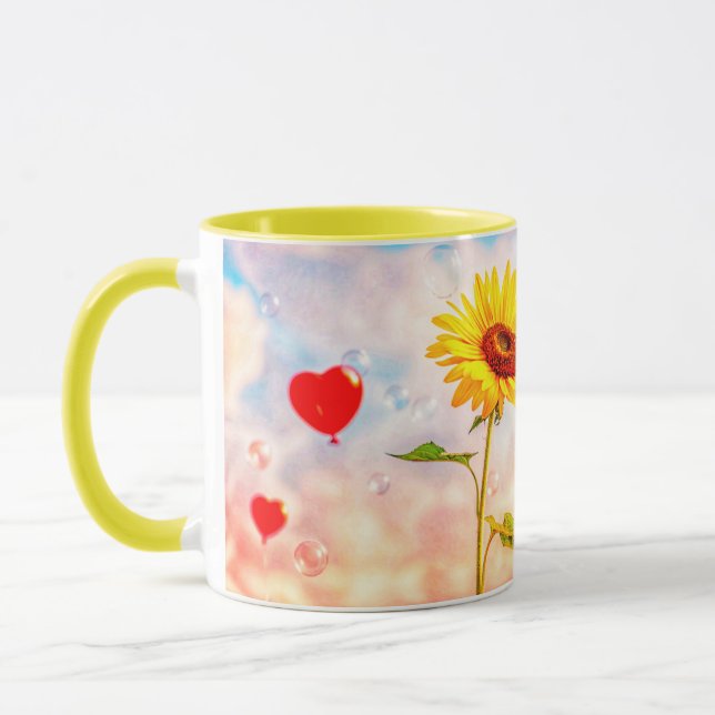 Solros och hjärtballonger Romantic Gift Design Mugg (Vänster)