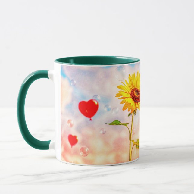 Solros och hjärtballonger Romantic Gift Design Mugg (Vänster)