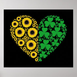 Solros och Irish Shamrock Heart Poster