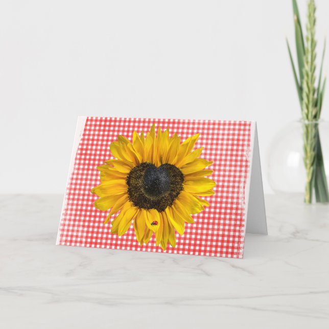 Solros och Ladybug på Gingham Kort (Framsida)