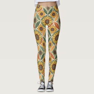 Solros och Löv Mönster Naturinspirerad, kyld Leggings