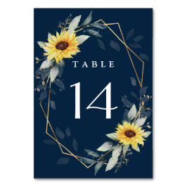 Solros och marin blå geometrisk Rustic Bröllop Bordsnummer