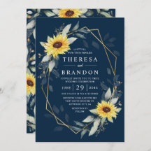 Solros och marin blå geometrisk Rustic Bröllop