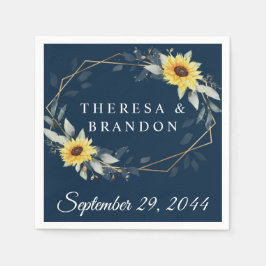 Solros och marin blå geometrisk Rustic Bröllop Pappersservett