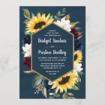 Solros och marin blå vattenfärg Rustic Bröllop