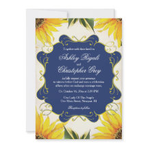 Solros och marinblå bröllopinbjudan