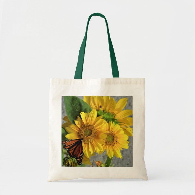 Solros och Monarch Butterfly Tote Bag Tygkasse (Framsidan)