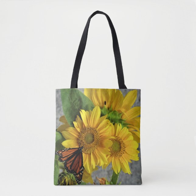 Solros och Monarch Butterfly Tote Bag Tygkasse (Framsida)