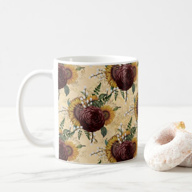 Solros och Ranunculus Kaffemugg (Med munk)