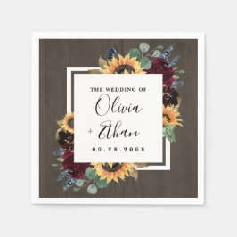 Solros och Ro Burgundy Red Navy Blue Bröllop Pappersservett