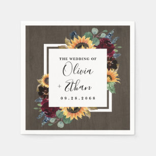 Solros och Ro Burgundy Red Navy Blue Bröllop Pappersservett