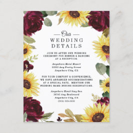 Solros och Ro Burgundy Red Rustic Bröllop Tilläggskort