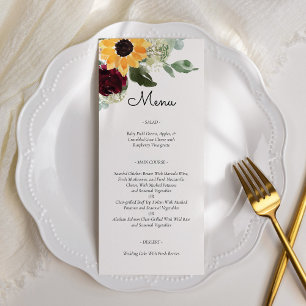 Solros och Ro Rustic Landsbyggsbröllop Menu Meny