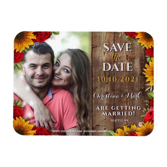 Solros och Ro Rustic Wood Light Photo Magnet (Horisontell)