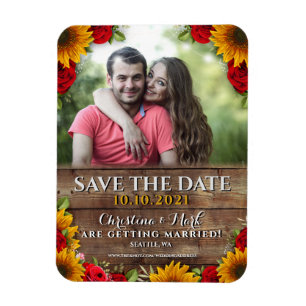 Solros och Ro Rustic Wood Ljus Photo Magnet
