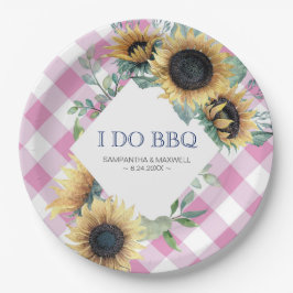 Solros och Rosa Tartan I Do BBQ Papper Plate