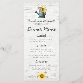 Solros och Rustic Wood Farm Bröllop Dinner Menu Meny
