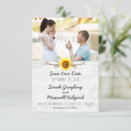 Solros och Rustic Wood Farm Bröllop spara datum Spara Datumet