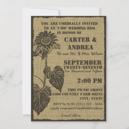 Solros och säckväv BBQ Bröllopsmottagning Inbjudningar