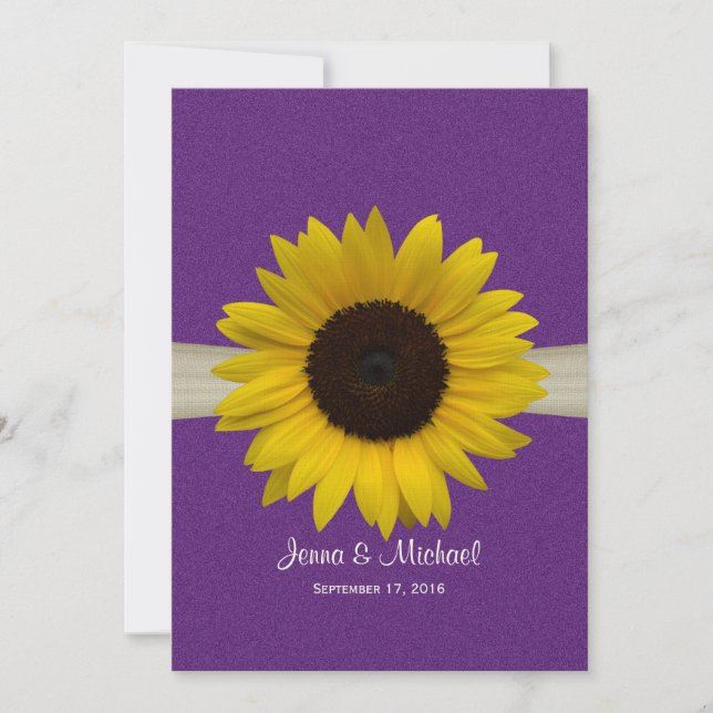 Solros och säckvävslila bröllop inbjudningar (Framsida)