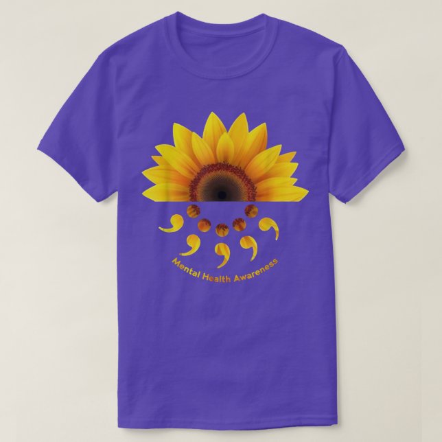 Solros och semikolon - medvetenhet om psykisk häls t shirt (Design framsida)