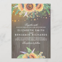 Solros och String Ljus Rustic Wood Bröllop