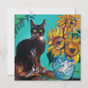 SOLROS OCH SVART KATT I BLÅ TEAL Sommarfest