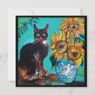 SOLROS OCH SVART KATT I BLÅ TEAL Sommarfest Inbjudningar
