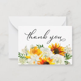 Solros och vit Blommigt Vit 2B Liten Tack Anteckningskort