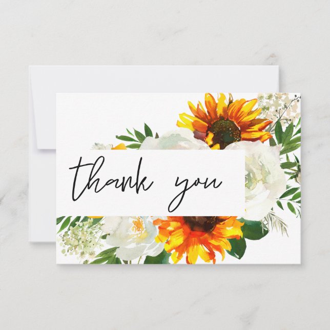 Solros och Vit ros Artsty Blommigt Tack Kort (Framsida)