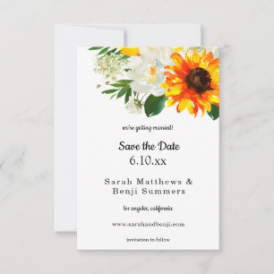 Solros och Vit ros Blommigt &Vit Spara Datumet