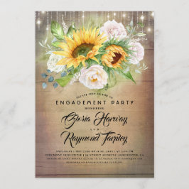 Solros och Vit ros Rustic Förlovningsfest Inbjudningar