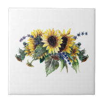 Solros och Wildblomma Bouquet Tile