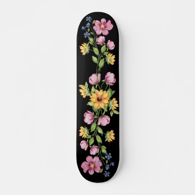 Solros och Wildblommor på Black Skateboard (Framsida)