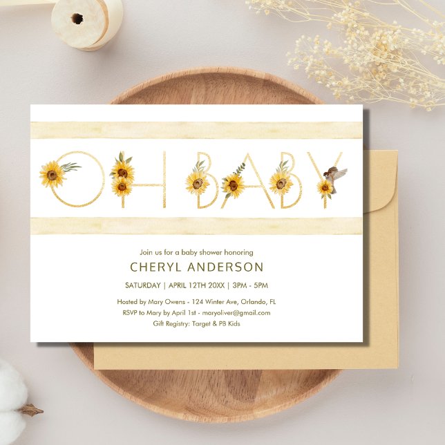 Solros Oh Baby Baby Shower Party Inbjudningar (Sunflower Oh Baby Baby Shower Party Invitation)