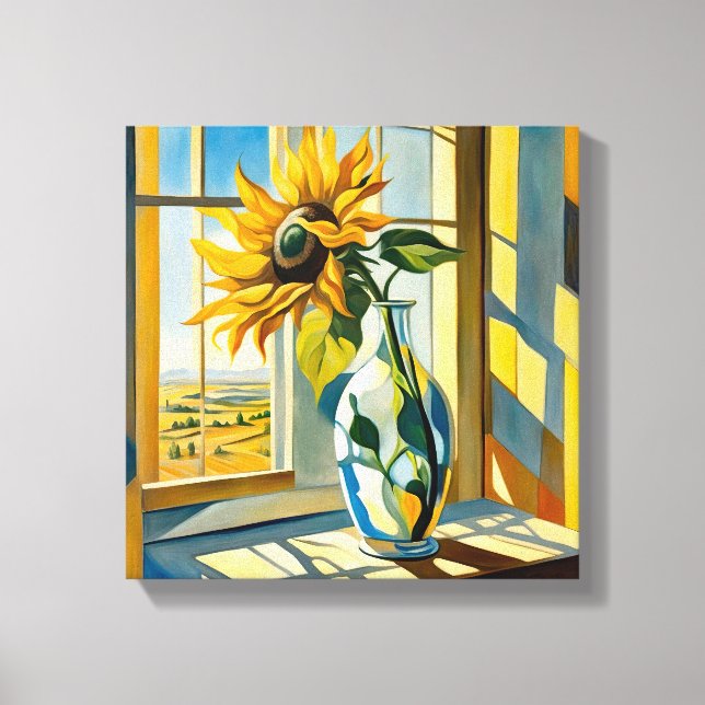 Solros på en fönsterruta canvastryck (Framsida)