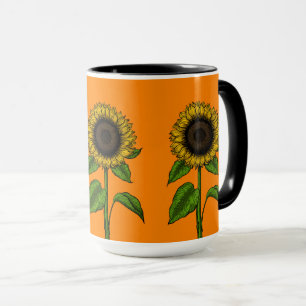 Solros på orange mugg