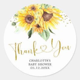 Solros på sättet Baby Shower Tack Sticker Runt Klistermärke