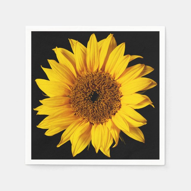 Solros på Svart Sun Flower Blommigt Template Pappersservett (Framsidan)