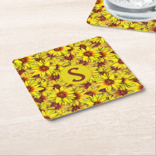 Solros Papper Coaster Underlägg Papper Kvadrat