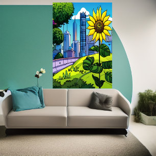 Solros, park och stad AI Art Poster