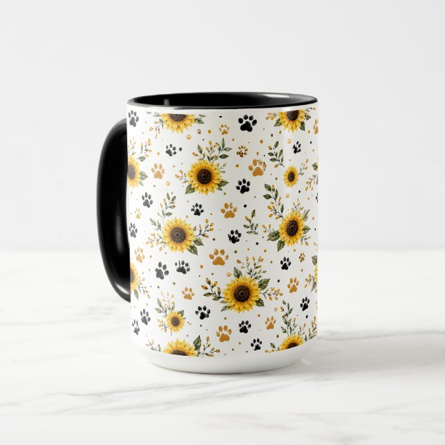 Solros Paw Print Mugg, Blommig Djurfantast   Mugg (Framsida vänster)