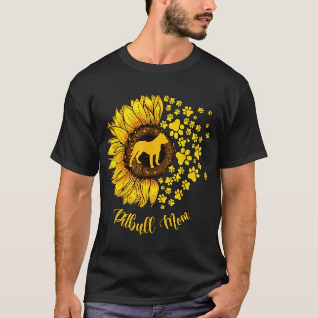 Solros Pitbull Mamma Hund älskare T Shirt (Framsida)