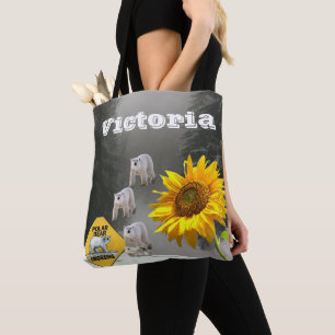 Solros Polar Bear Blommigt Kitten Tote Tygkasse