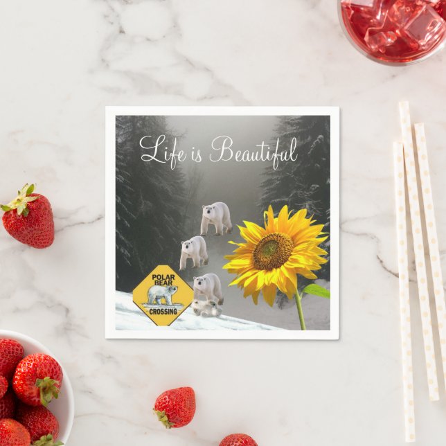 Solros Polar Bear Blommigt Pappra blöjor Pappersservett (Insitu)