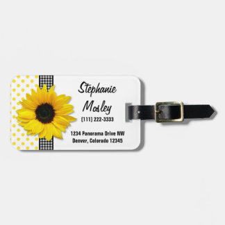 Solros Polka Dot Gingham Gult Black White Bagagebricka