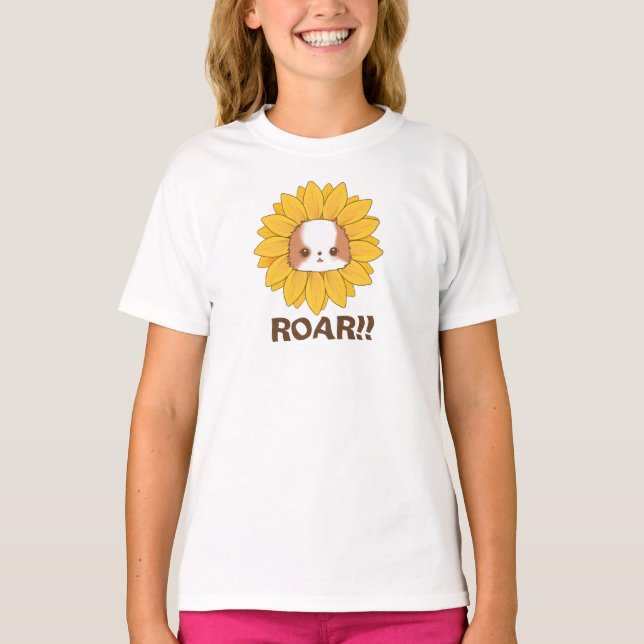 Solros Pomchi Puppy Lejon Roaring Cute Kawaii T Shirt (Framsida)