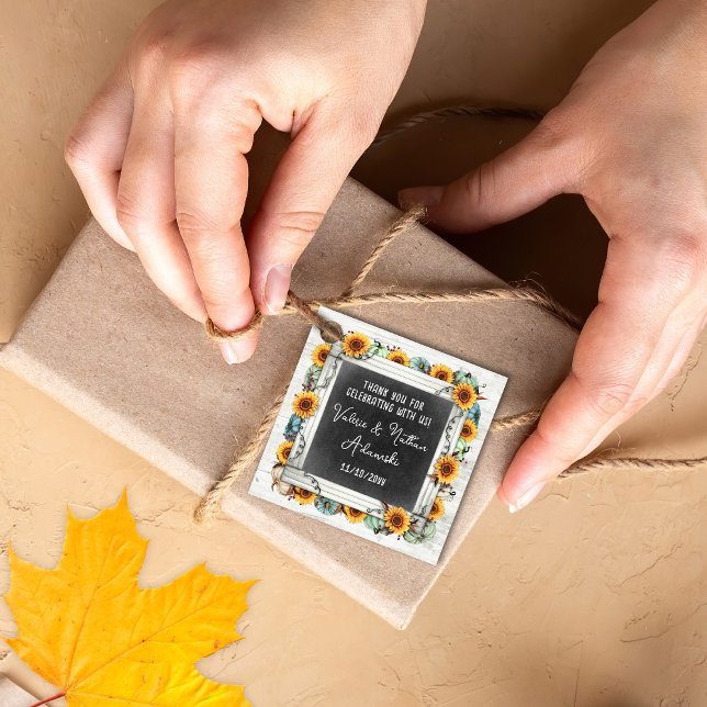 Solros Pumpa Rustik Svart Taffel Gård Bröllop Gåvor Etiketter (Skapare uppladdad)